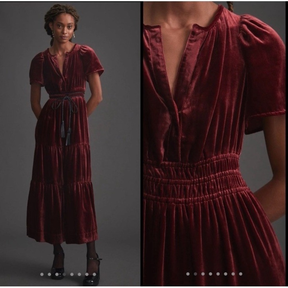 Anthropologie The Somerset Velvet Edition Maxi Dress Red Wine Sz Small NEW